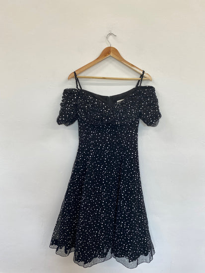 Fabulous Vintage Berkertex Black Polkadot Evening Dress UK10 DS002