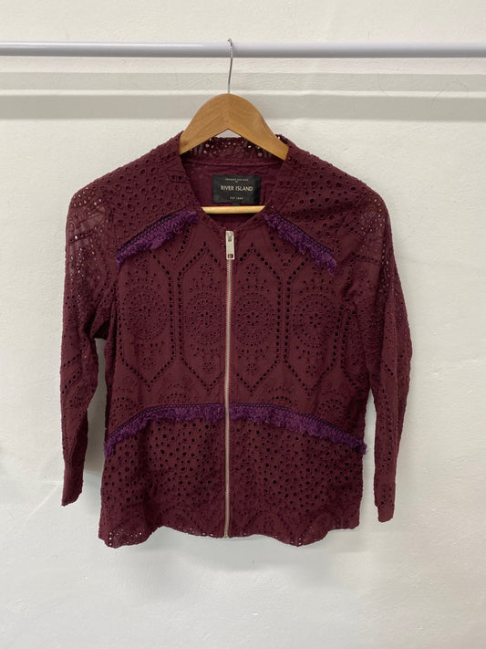 Fabulous River Island Broderie Jacket UK10 Burgundy Boho chic SC007