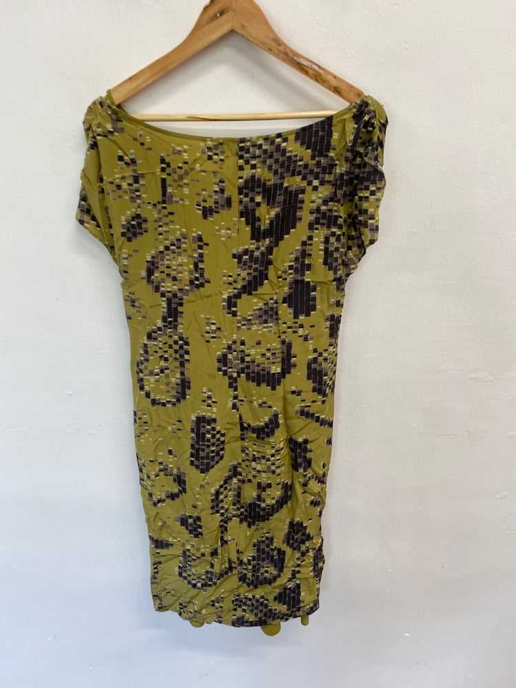 Fabulous Ted Baker Dress UK12-14 Olive green and black pattern with slip SC007