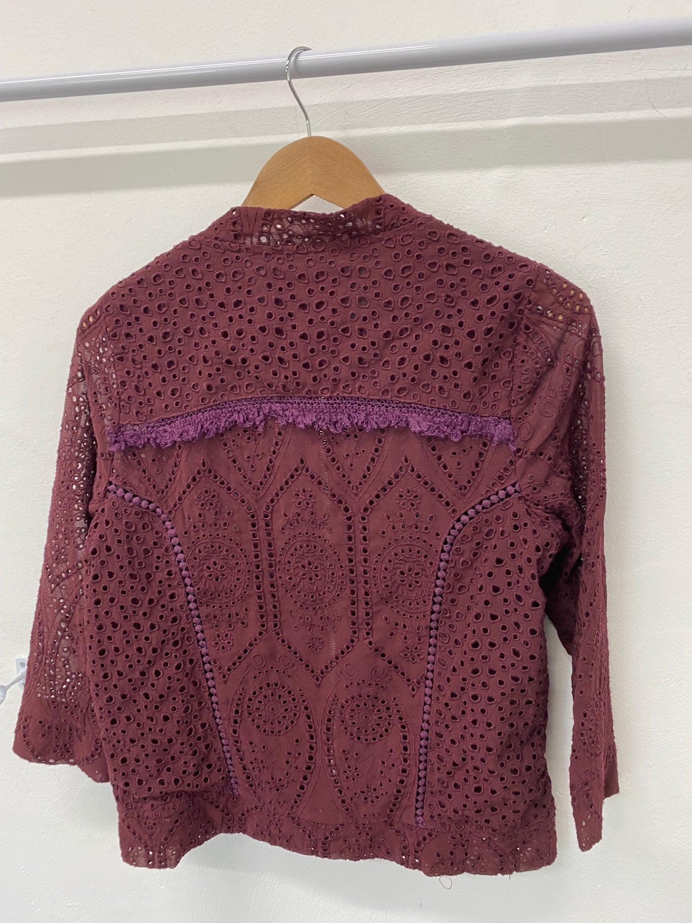 Fabulous River Island Broderie Jacket UK10 Burgundy Boho chic SC007