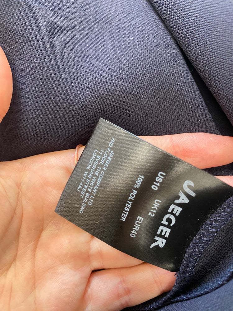 Fabulous JAEGER Dress UK12 Navy Blue formal office DC433