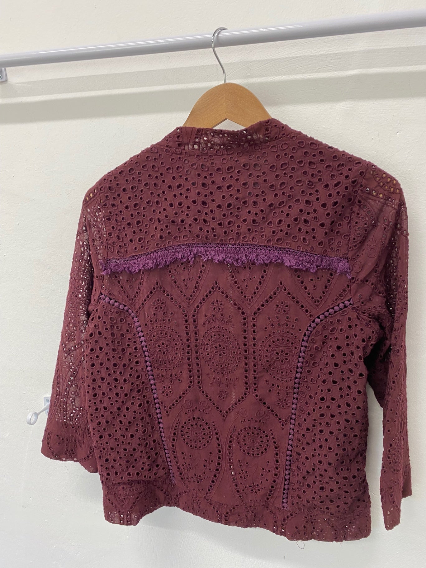 Fabulous River Island Broderie Jacket UK10 Burgundy Boho chic SC007