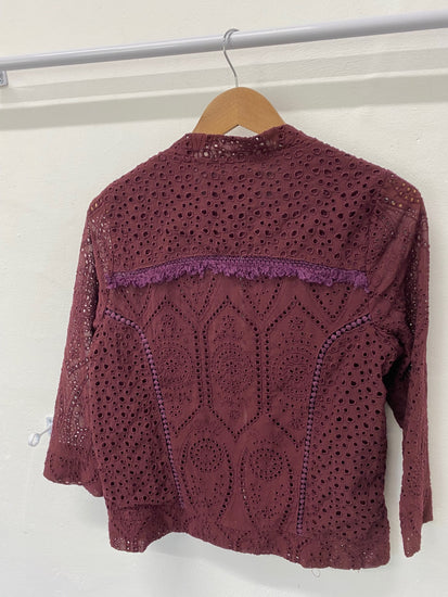 Fabulous River Island Broderie Jacket UK10 Burgundy Boho chic SC007