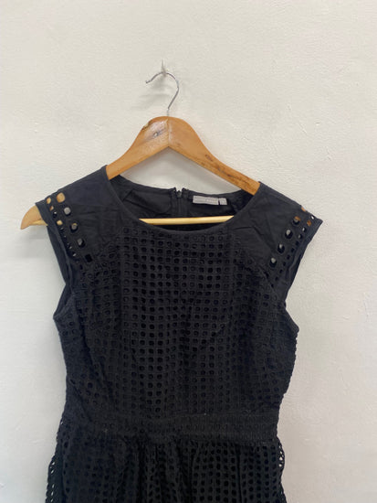 Fabulous Oliver Bonas Dress UK12 Black broderie summer DS002