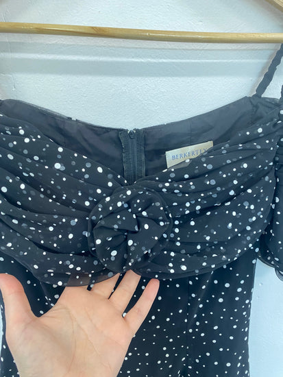 Fabulous Vintage Berkertex Black Polkadot Evening Dress UK10 DS002