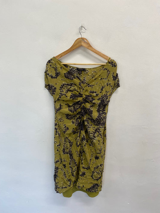 Fabulous Ted Baker Dress UK12-14 Olive green and black pattern with slip SC007