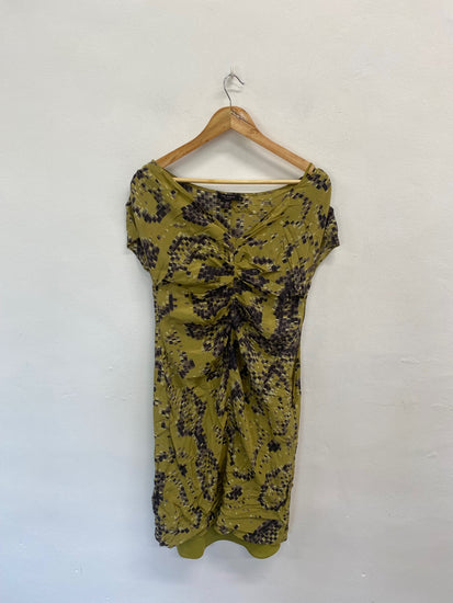 Fabulous Ted Baker Dress UK12-14 Olive green and black pattern with slip SC007