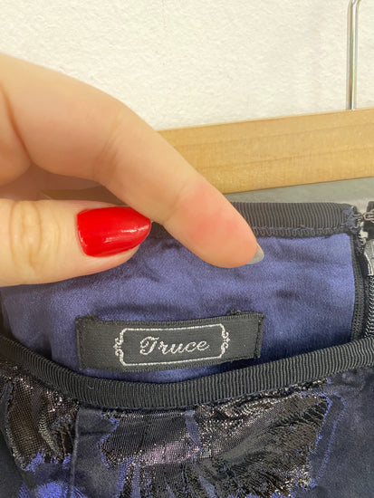 Fabulous Truce Black & Royal Blue Floral Jacquard Midi Skirt UK12 DC433