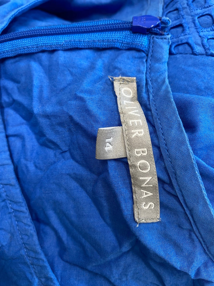 Fabulous Oliver Bonas Dress Uk14 Blue broderie DS002