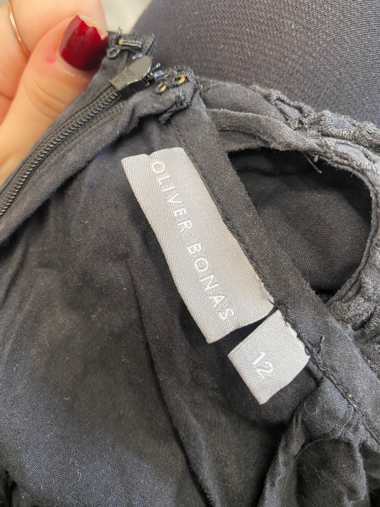 Fabulous Oliver Bonas Dress UK12 Black broderie summer DS002