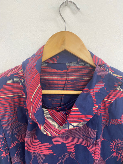 Fabulous Unbranded Red & Navy Floral Cowl Neck Midi Dress UK14 DC433