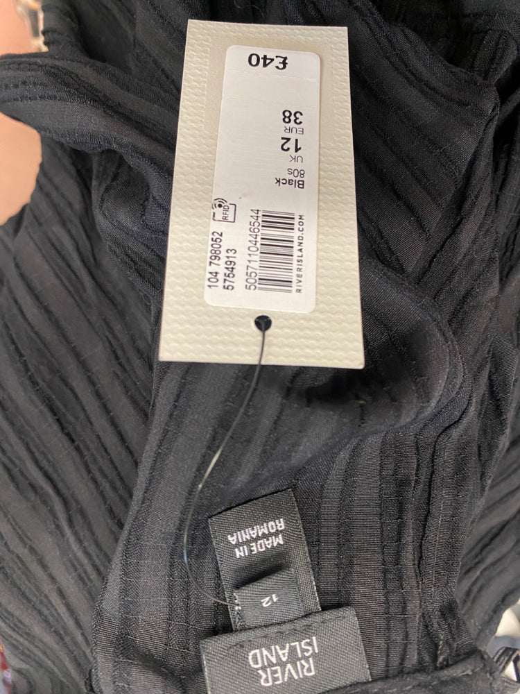 Fabulous River Island Dress UK 12 Black ruched midi open back SC007