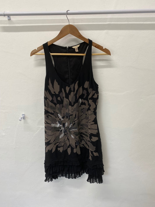 Fabulous Ted Baker 1920’s vibes retro silk Dress UK12 Black Ruffles party SC007