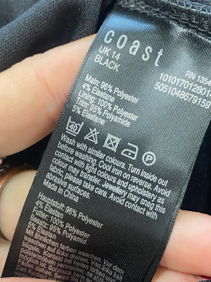 Fabulous Coast Dress Uk14 Black mesh sleeve formal DS432