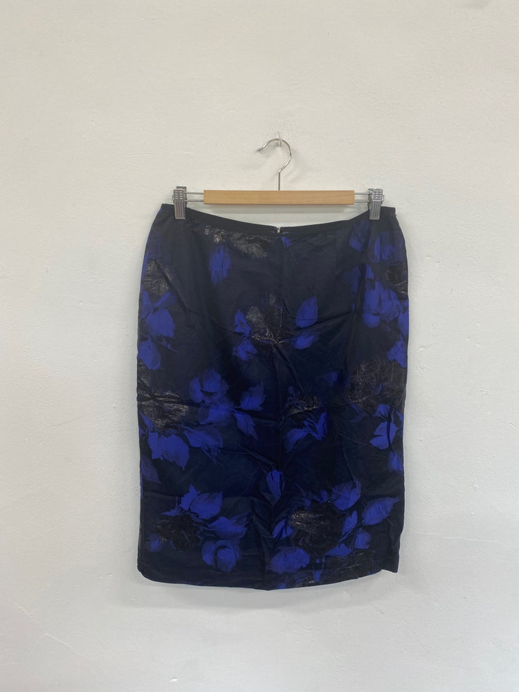Fabulous Truce Black & Royal Blue Floral Jacquard Midi Skirt UK12 DC433