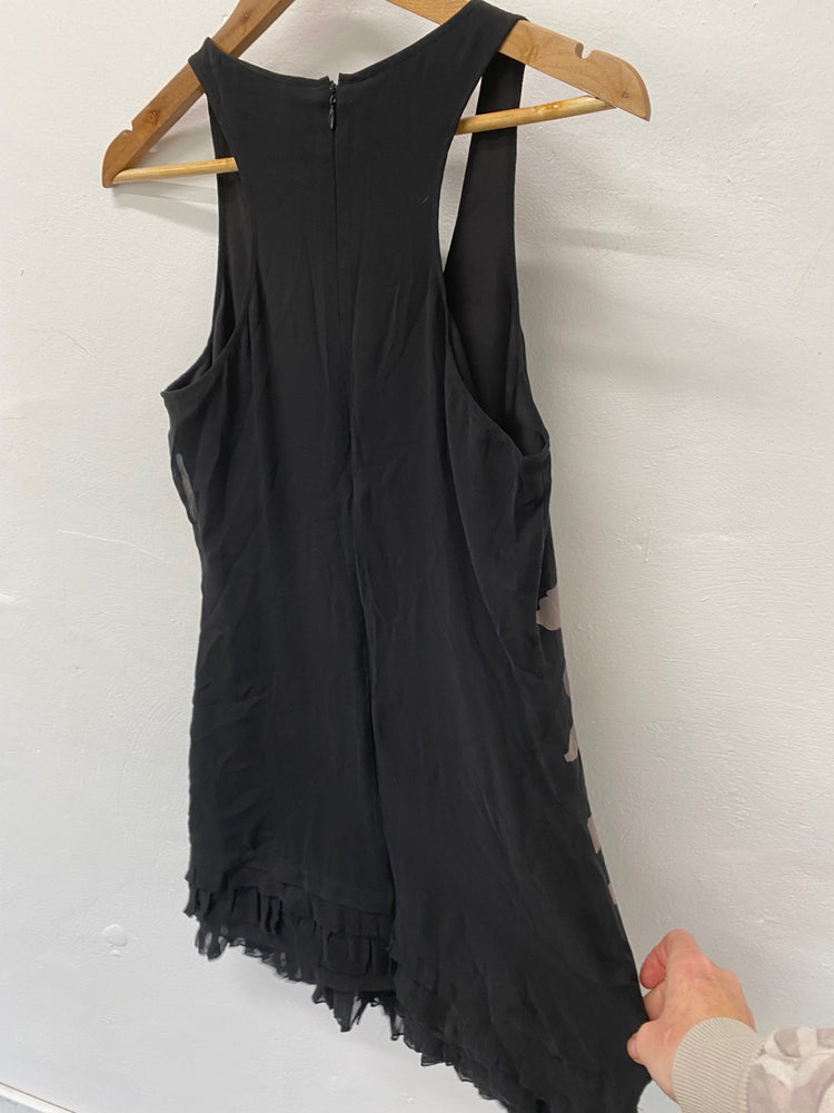 Fabulous Ted Baker 1920’s vibes retro silk  Dress UK12 Black Ruffles party SC007