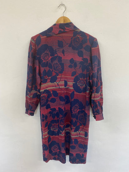Fabulous Unbranded Red & Navy Floral Cowl Neck Midi Dress UK14 DC433