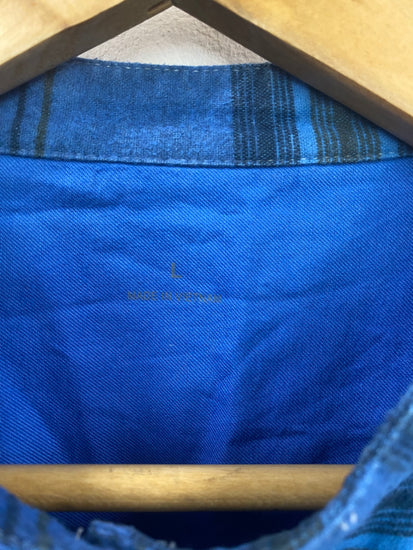 Fabulous Muji Blue Plaid Maxi Shirt Dress UK L DC433