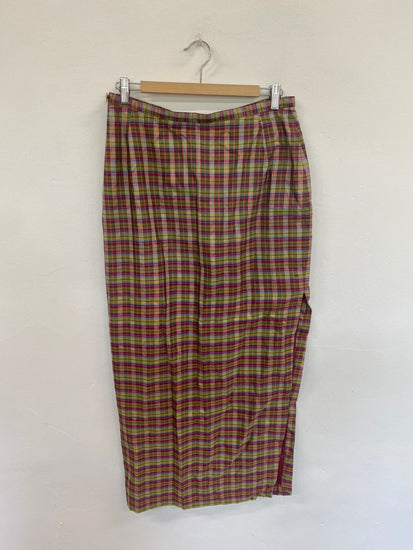 Boho Chic Indian Silk Check Maxi Skirt UK14-16 DC433