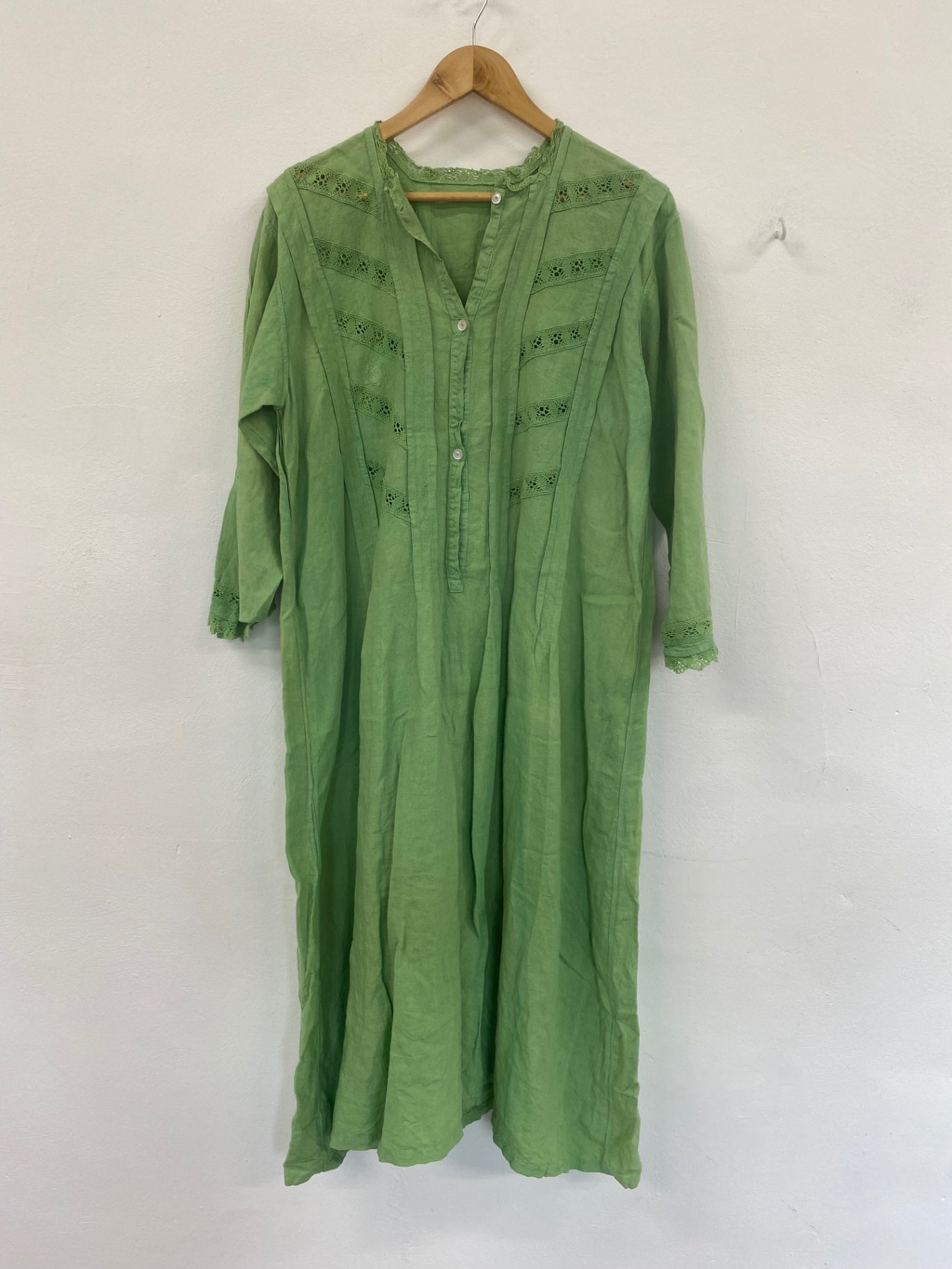 Boho Chic Unbranded Green Broderie Loose Fit Maxi Dress UK16 DC433
