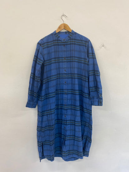 Fabulous Muji Blue Plaid Maxi Shirt Dress UK L DC433