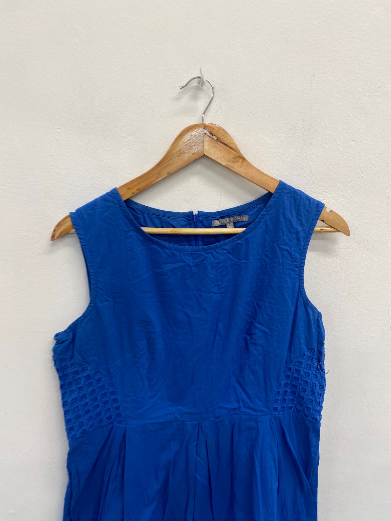 Fabulous Oliver Bonas Dress Uk14 Blue broderie DS002