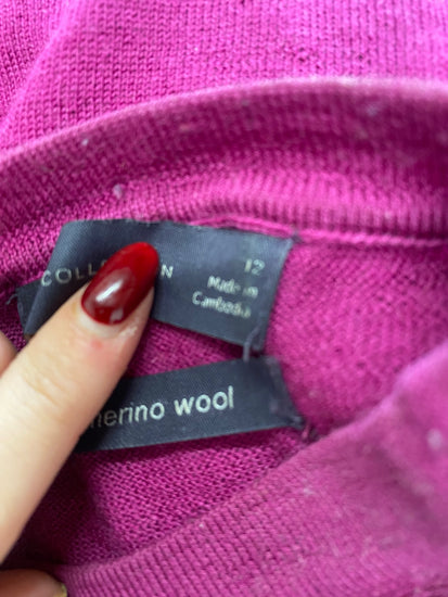 Fabulous M&S Sweater UK12 Magenta wool jumper DC433
