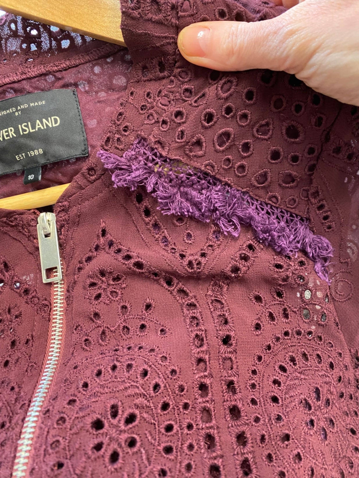 Fabulous River Island Broderie Jacket UK10 Burgundy Boho chic SC007