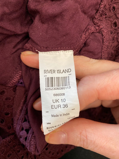 Fabulous River Island Broderie Jacket UK10 Burgundy Boho chic SC007