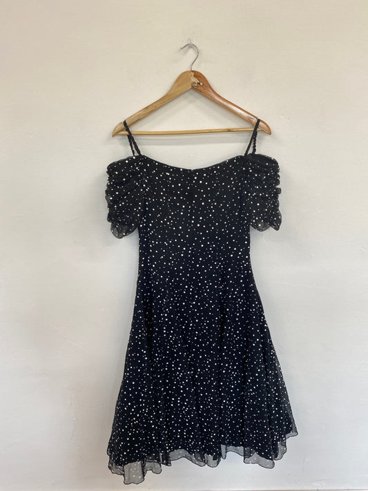 Fabulous Vintage Berkertex Black Polkadot Evening Dress UK10 DS002