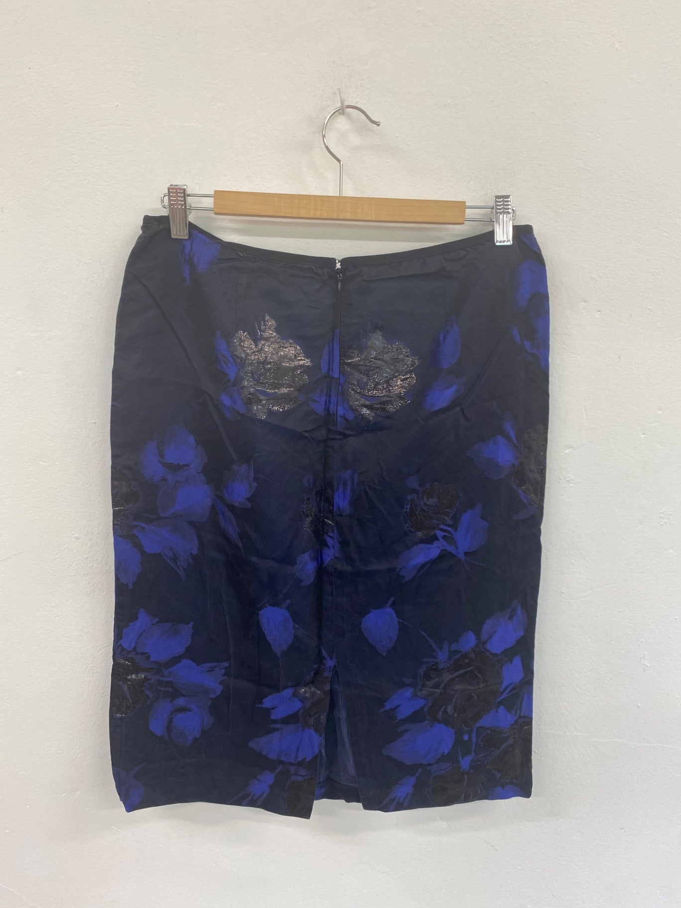 Fabulous Truce Black & Royal Blue Floral Jacquard Midi Skirt UK12 DC433