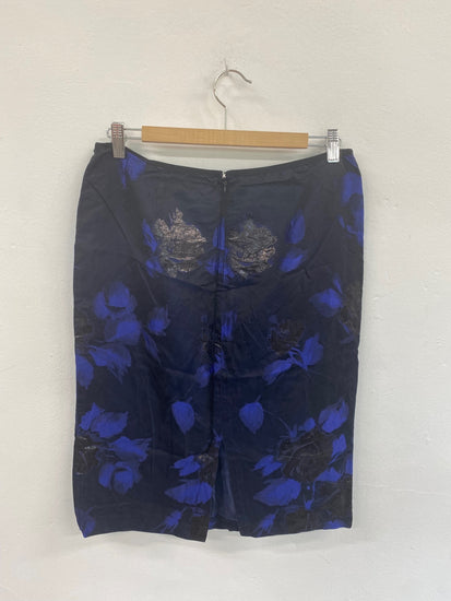 Fabulous Truce Black & Royal Blue Floral Jacquard Midi Skirt UK12 DC433