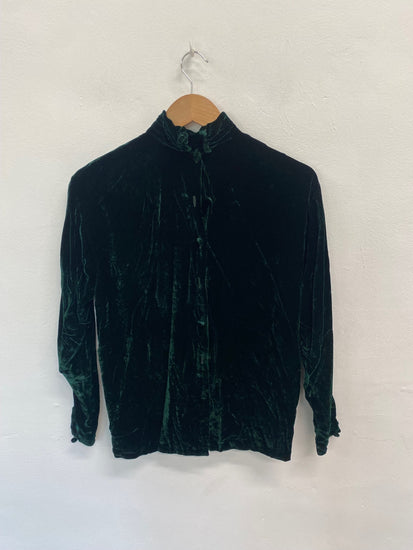 Fabulous Ralph Lauren Blouse UK8 Dark Green silk velvet look DC433