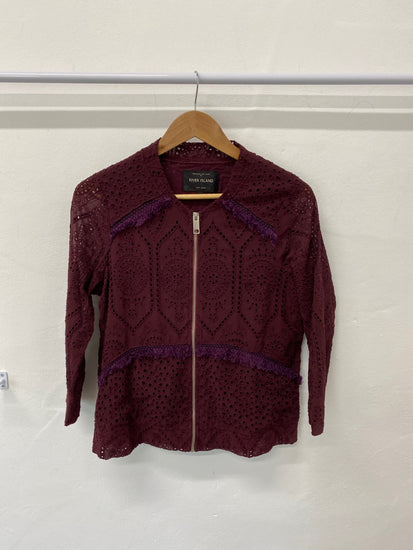 Fabulous River Island Broderie Jacket UK10 Burgundy Boho chic SC007