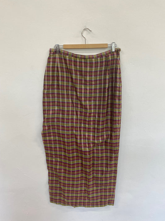Boho Chic Indian Silk Check Maxi Skirt UK14-16 DC433