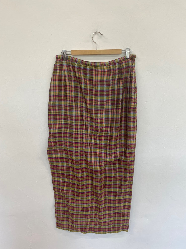 Boho Chic Indian Silk Check Maxi Skirt UK14-16 DC433