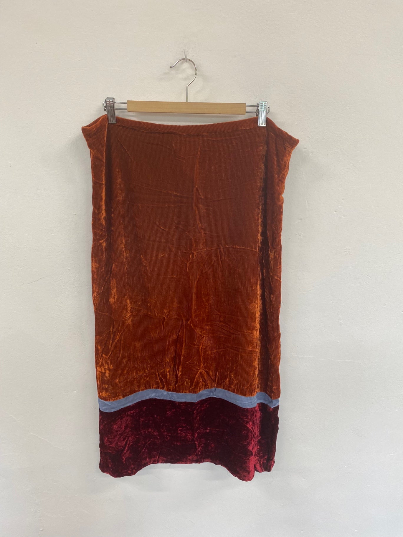 Fabulous Gai Mattiolo Orange Mix Velvet Ribbed Midi Skirt UK16 DC433