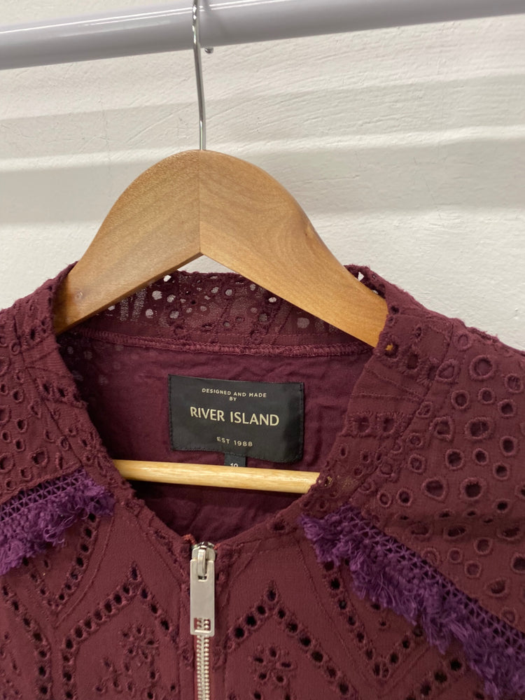Fabulous River Island Broderie Jacket UK10 Burgundy Boho chic SC007