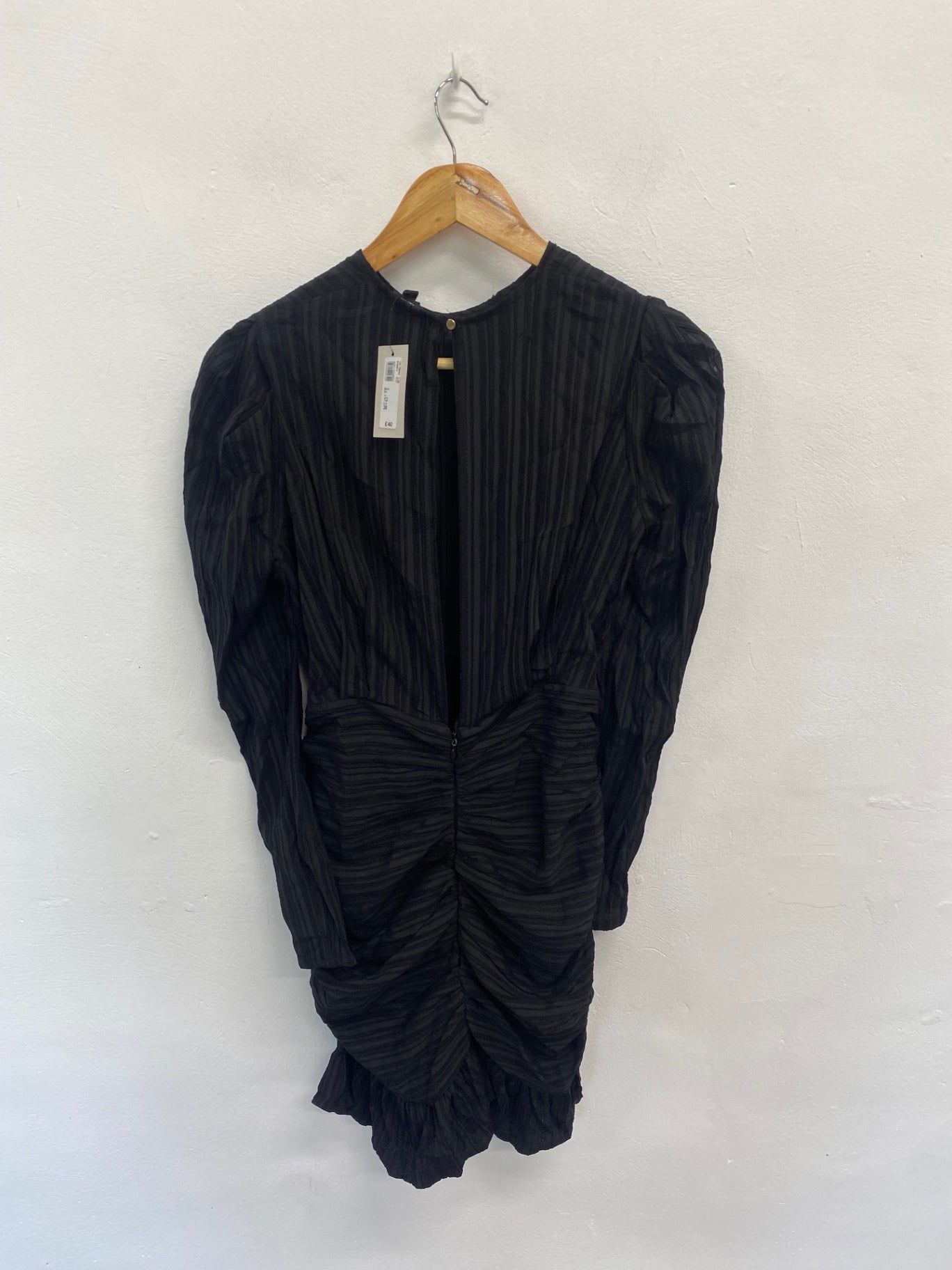 Fabulous River Island Dress UK 12 Black ruched midi open back SC007