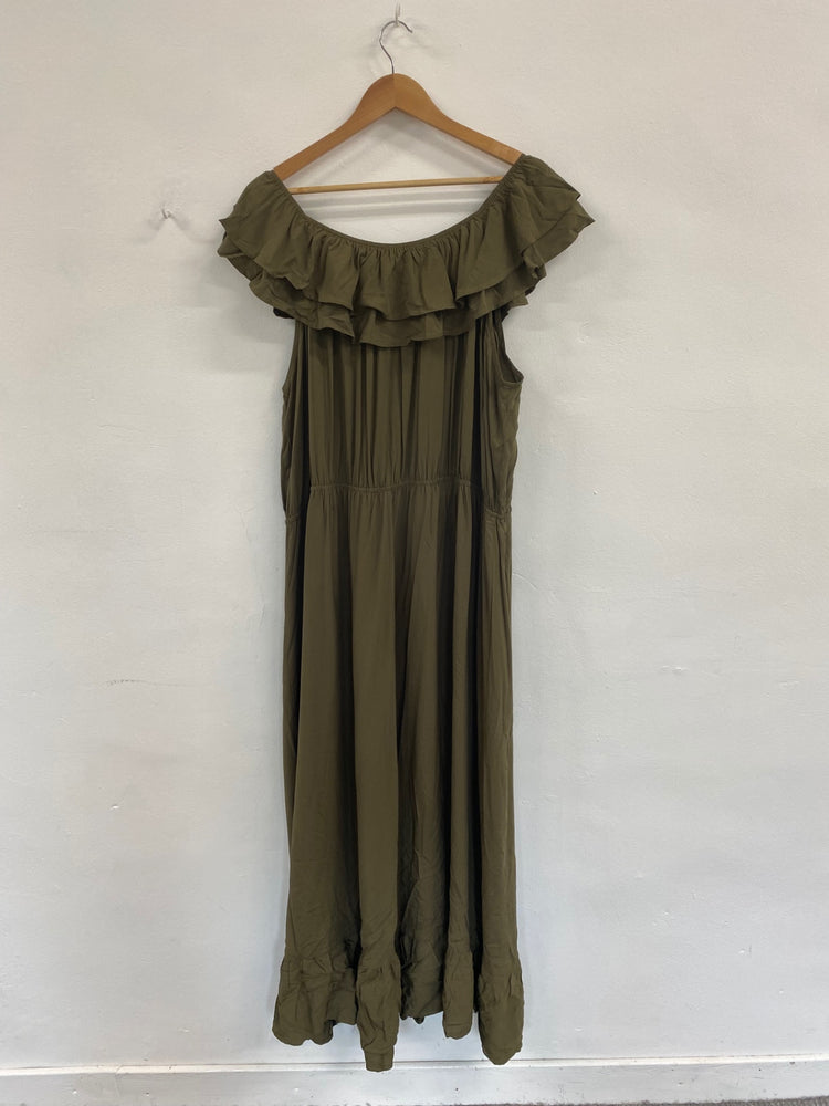 Boho Chic LTS Olive Green Bardot Maxi Dress UK26-28 SB001