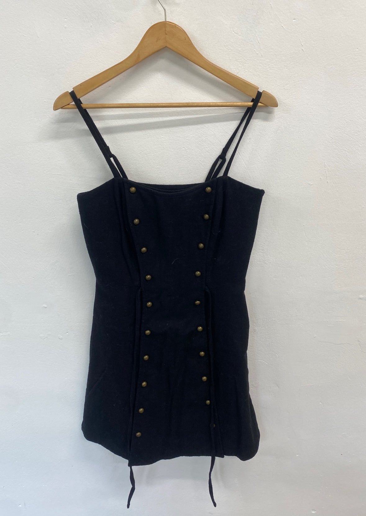 Fabulous Samantha pleet Dress UK M Black wool button up CD434