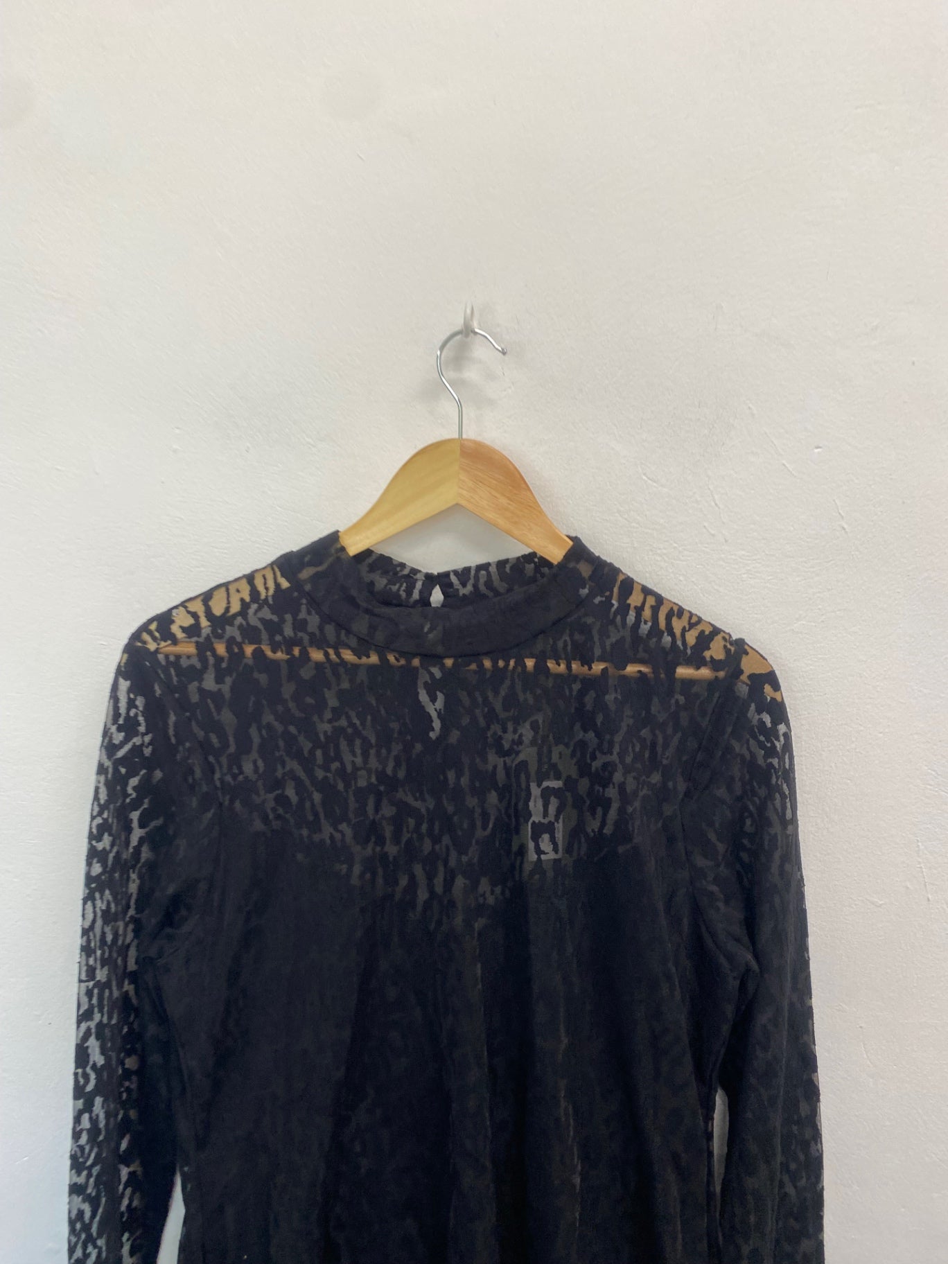 Fabulous All Saints Dress Uk16 Black semi sheer leopard LB010