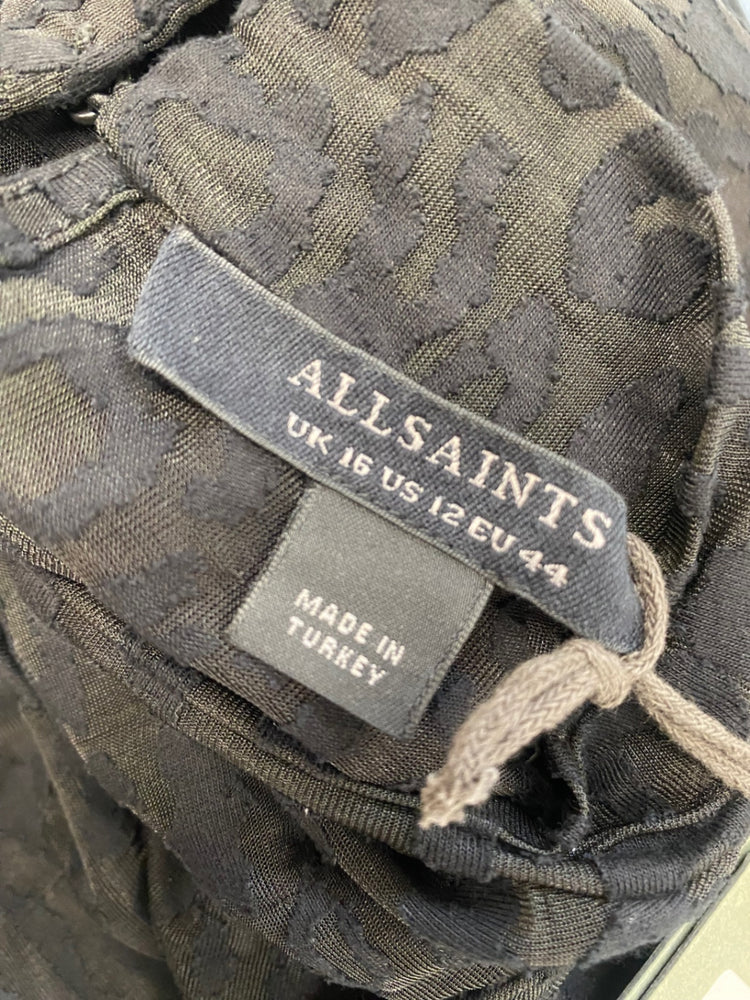 Fabulous All Saints Dress Uk16 Black semi sheer leopard LB010