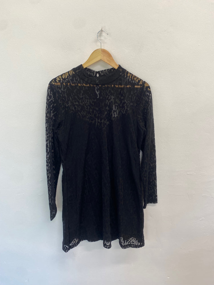 Fabulous All Saints Dress Uk16 Black semi sheer leopard LB010