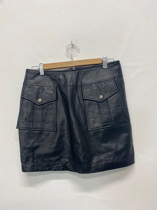 Fabulous BikBok leather Y2K Vintage mini Skirt UkL Black Pockets CD434