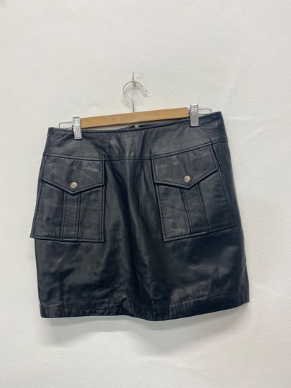 Fabulous BikBok leather Y2K Vintage mini Skirt UkL Black Pockets CD434