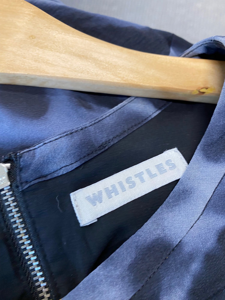 Fabulous Whistles silk ruffle mini Dress UK10 Navy tie die Party occasion CD434