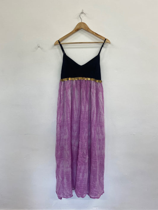 Boho Chic River Island Black & Pink Maxi Dress UK M CD434