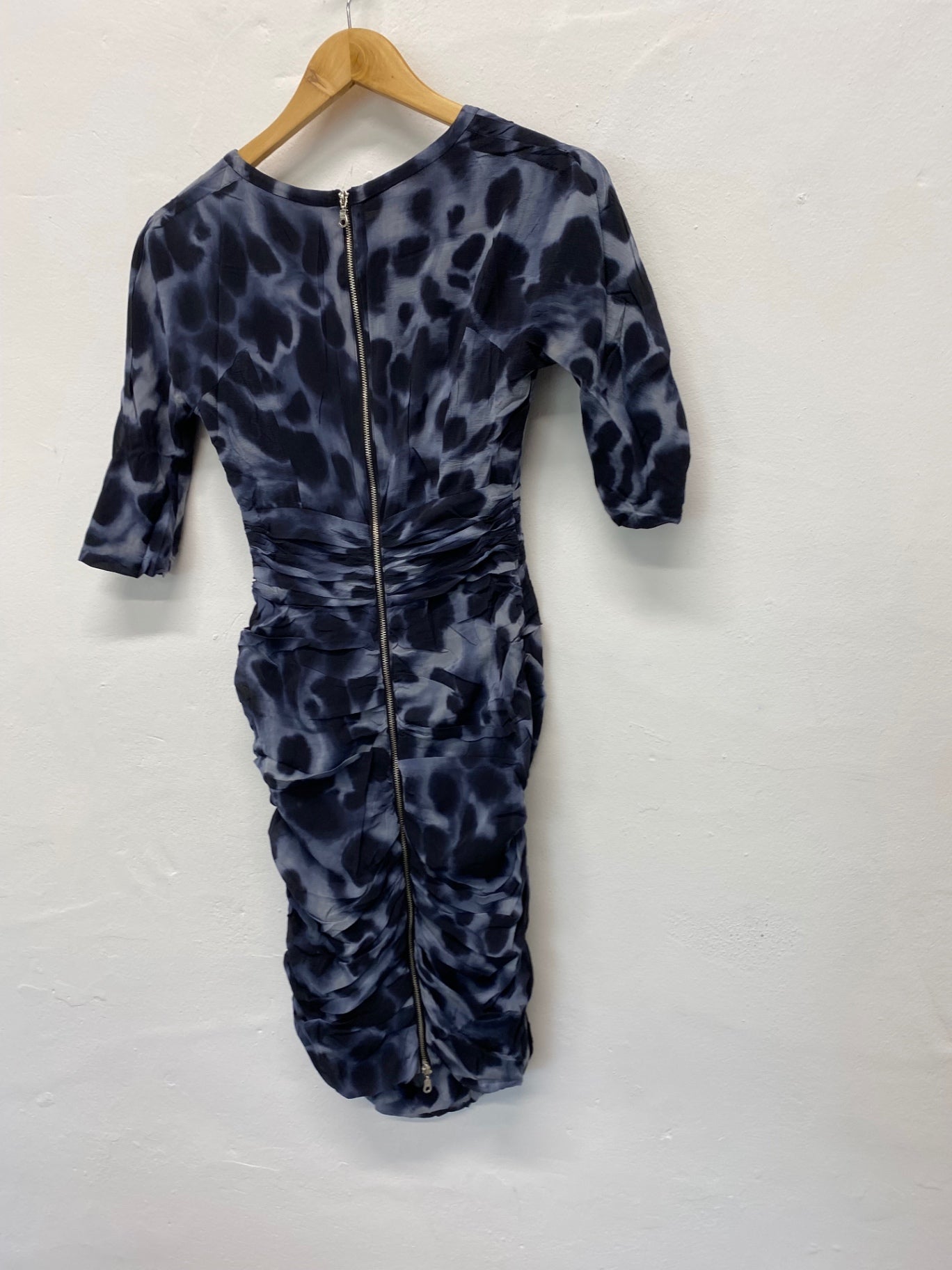 Fabulous Whistles silk ruffle mini Dress UK10 Navy tie die Party occasion CD434