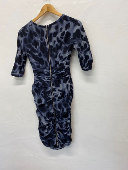 Fabulous Whistles silk ruffle mini Dress UK10 Navy tie die Party occasion CD434